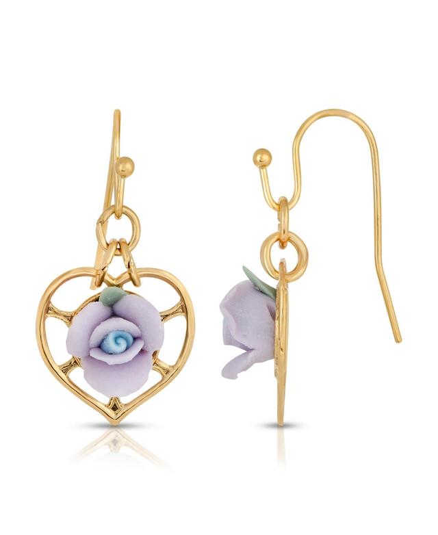 1928 14k Gold-Dipped Heart And Porcelain Rose Earrings, Womens, Purple Product Image