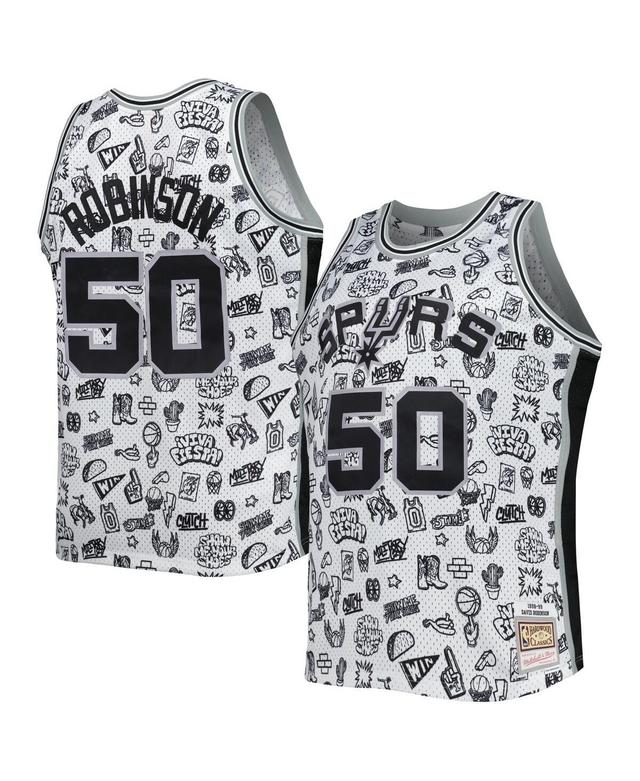 Mens Mitchell & Ness David Robinson White San Antonio Spurs 1998-99 Hardwood Classics Doodle Swingman Player Jersey - White Product Image