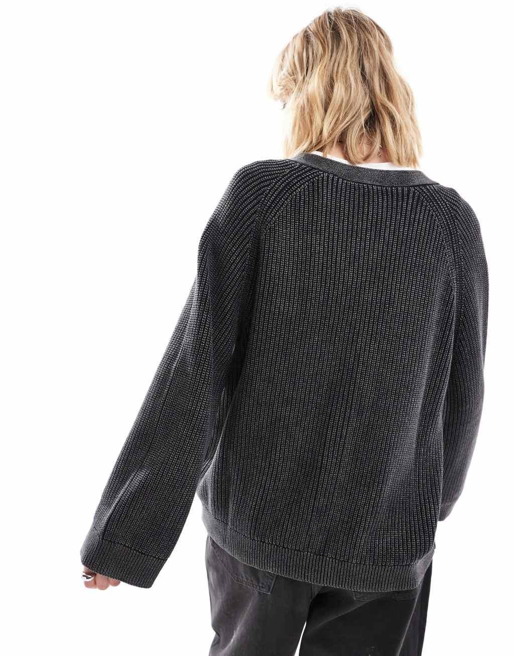 Monki boxy fit cable knit cardigan in off-black Product Image