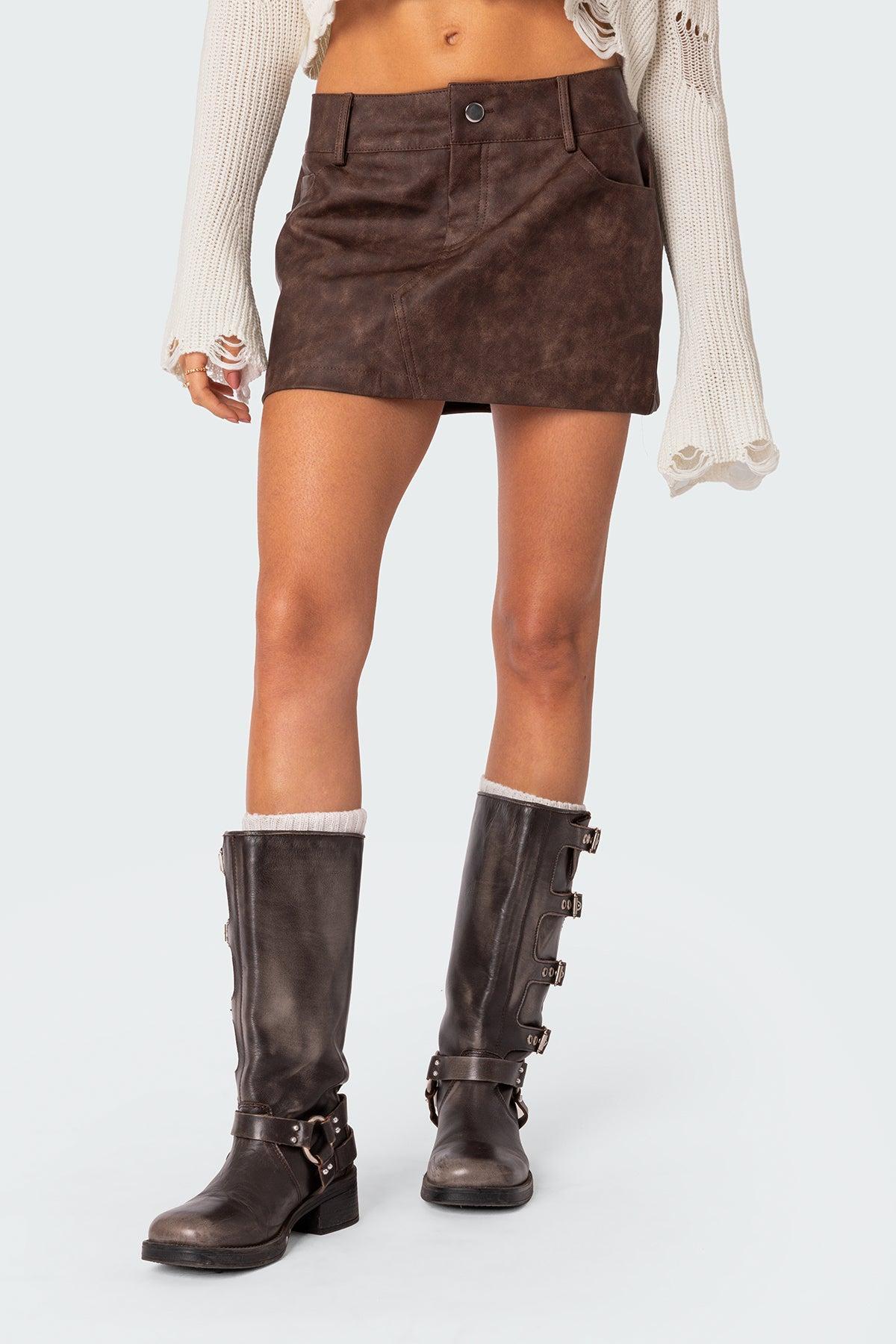 Euphoria Washed Faux Leather Mini Skirt Product Image