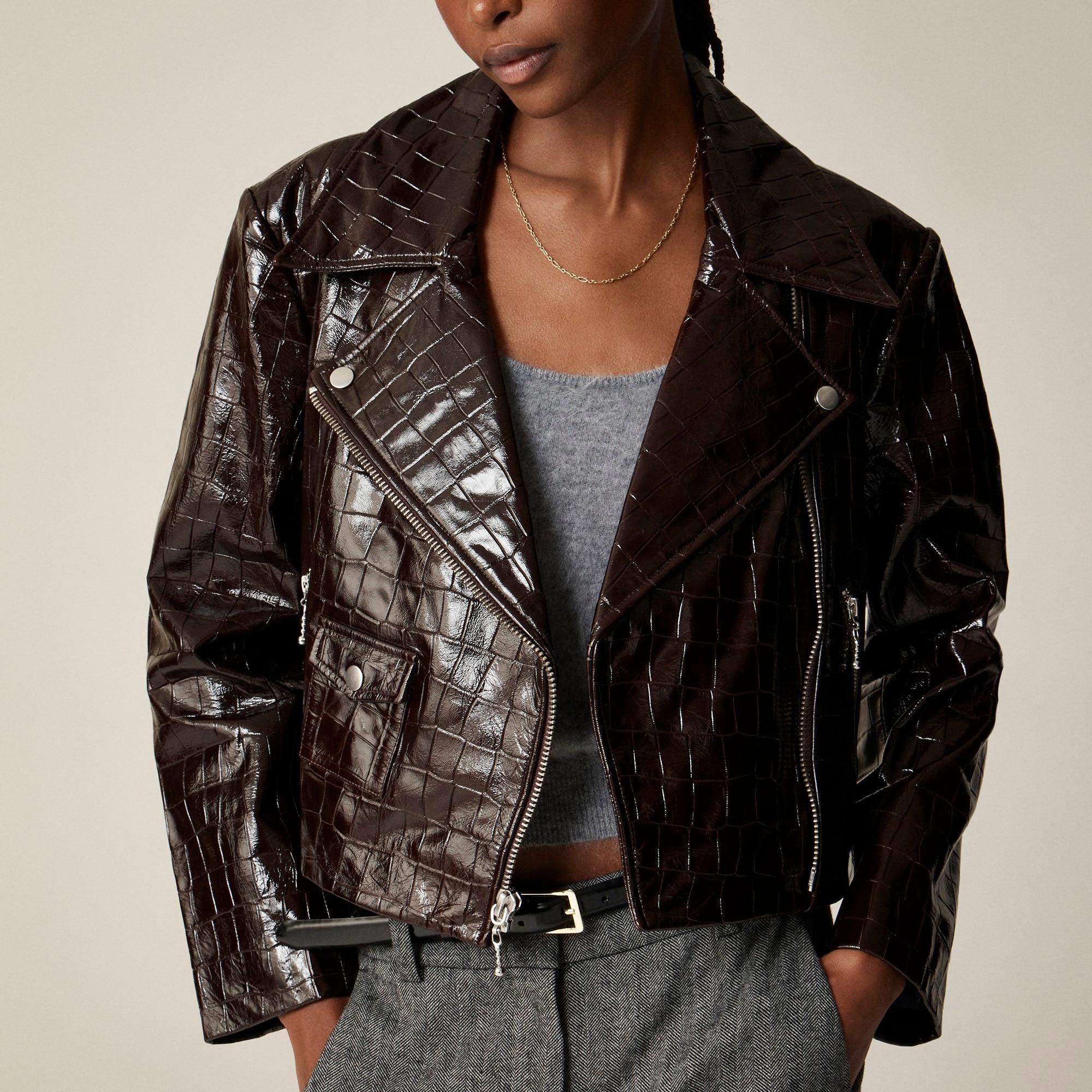 Collection moto jacket in croc-embossed leather Product Image