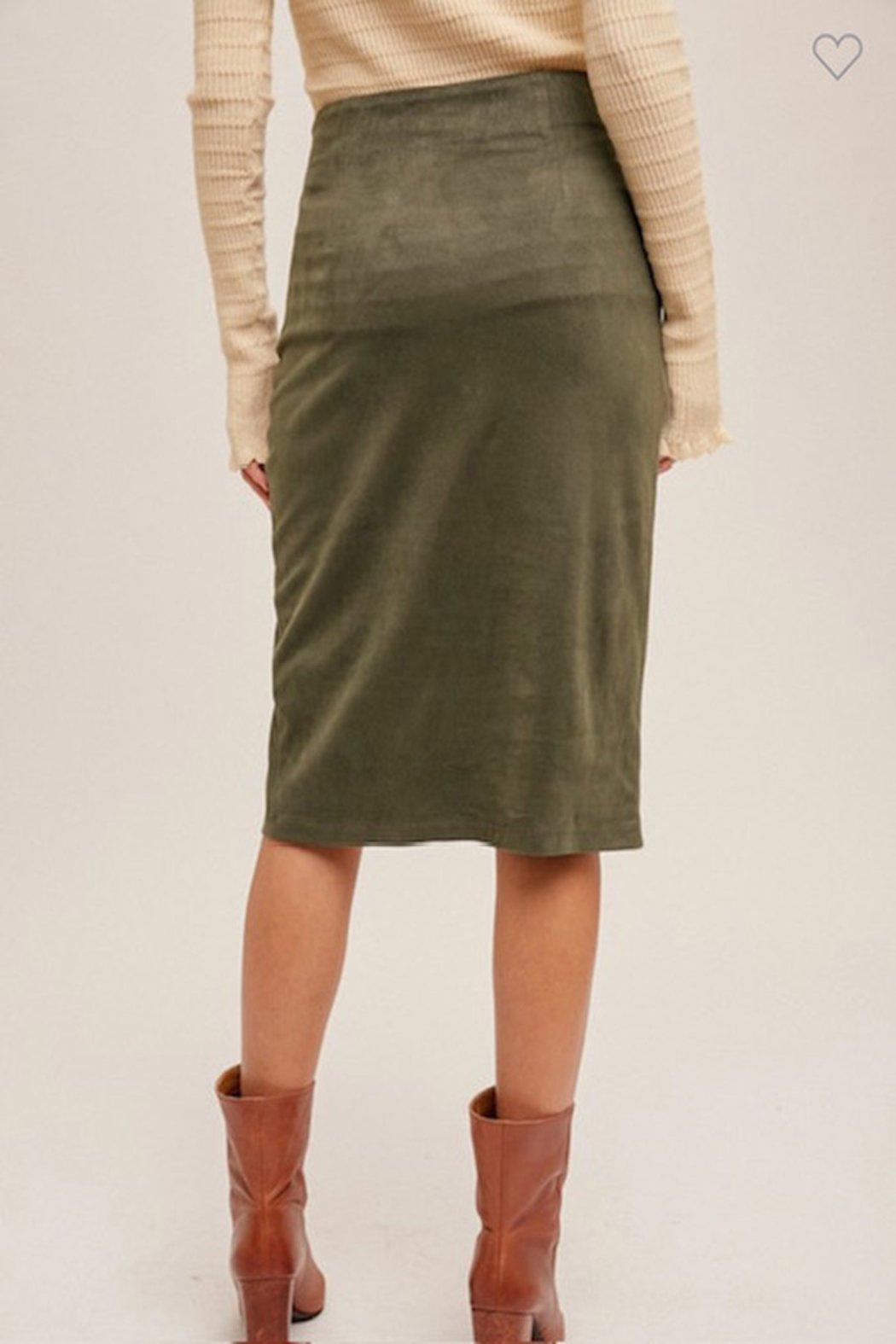 Olive Suede Skirt Product Image