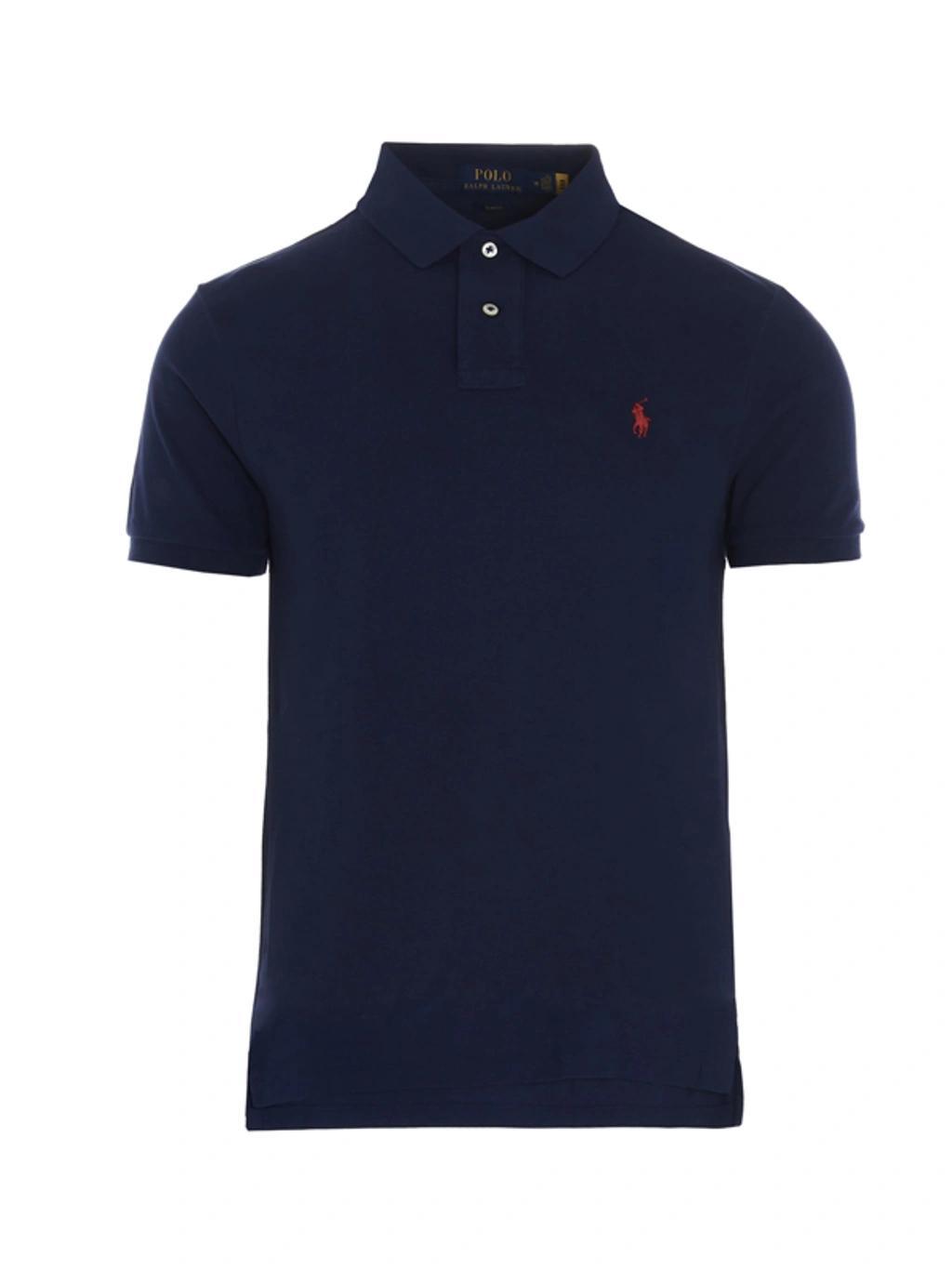 Cotton Mesh Slim-fit Polo Shirt In Blue Product Image