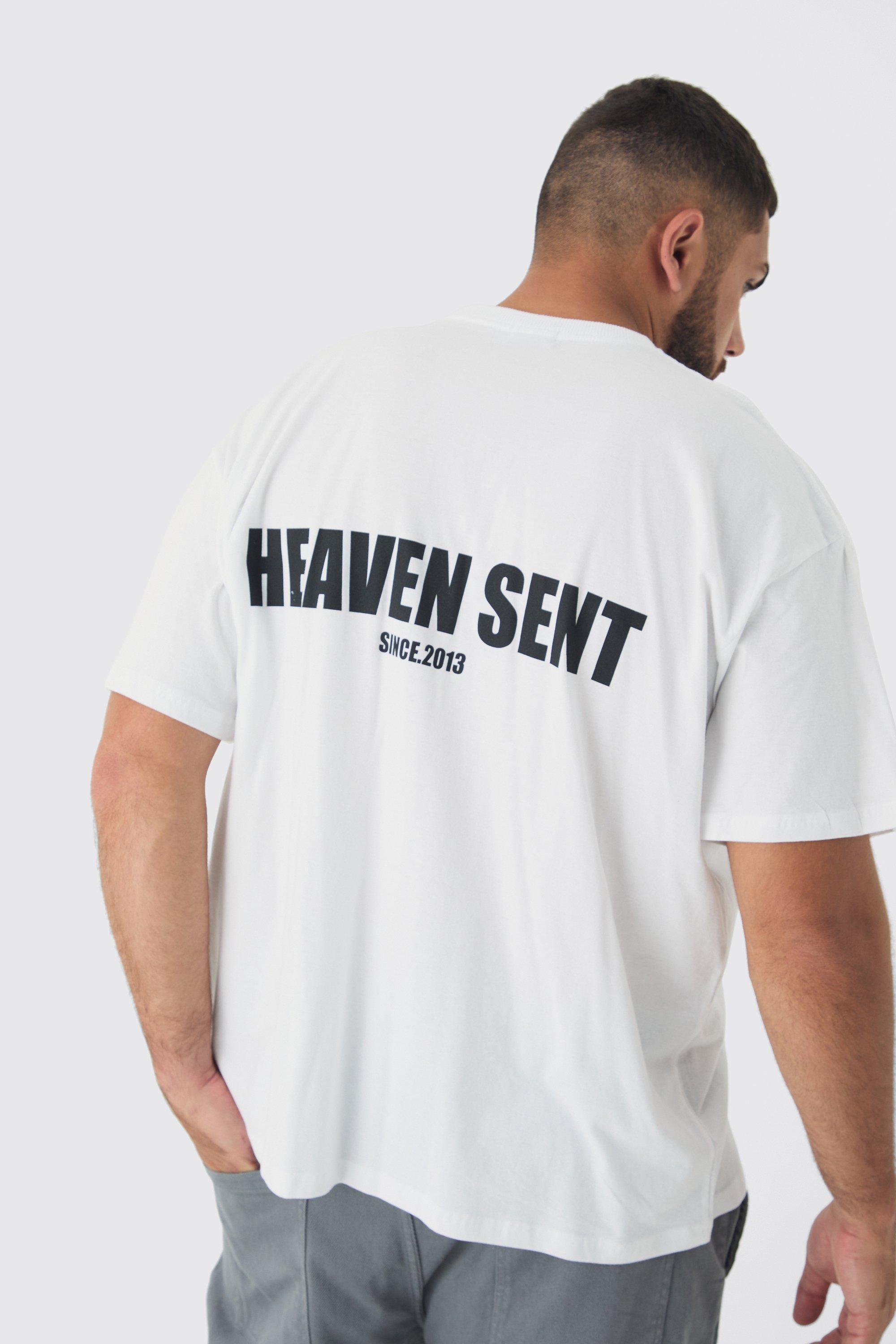 Plus Heaven Sent Print Oversized T-shirt in White | boohooMAN USA Product Image