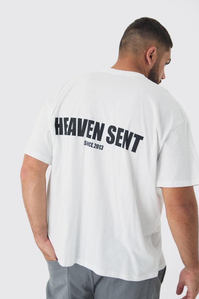 Plus Heaven Sent Print Oversized T-shirt in White | boohooMAN USA Product Image