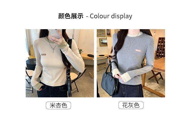 Long Sleeve Round Neck Mock Two Piece Tee Product Image