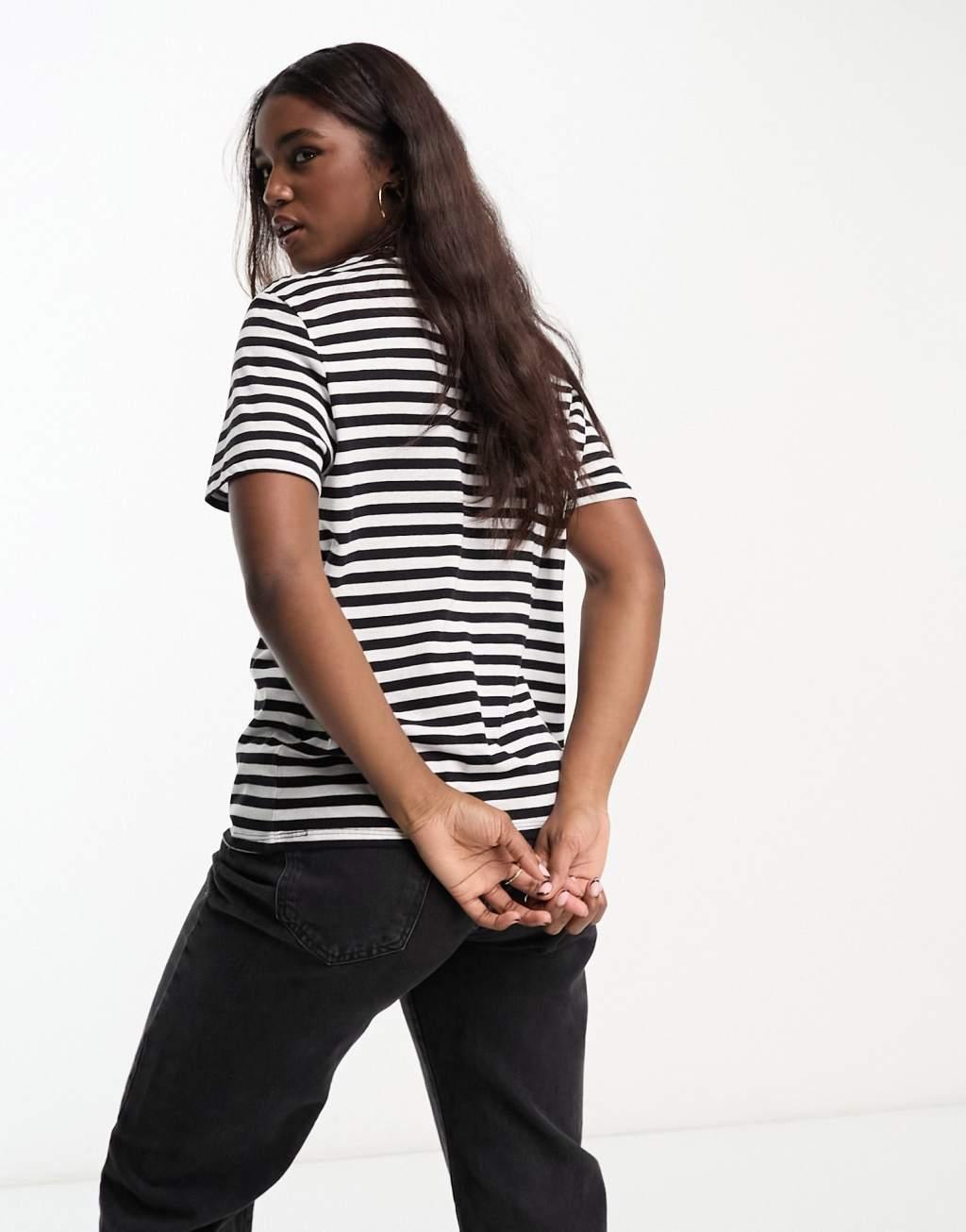 Monki short sleeved t-shirt in black and white stripe Product Image