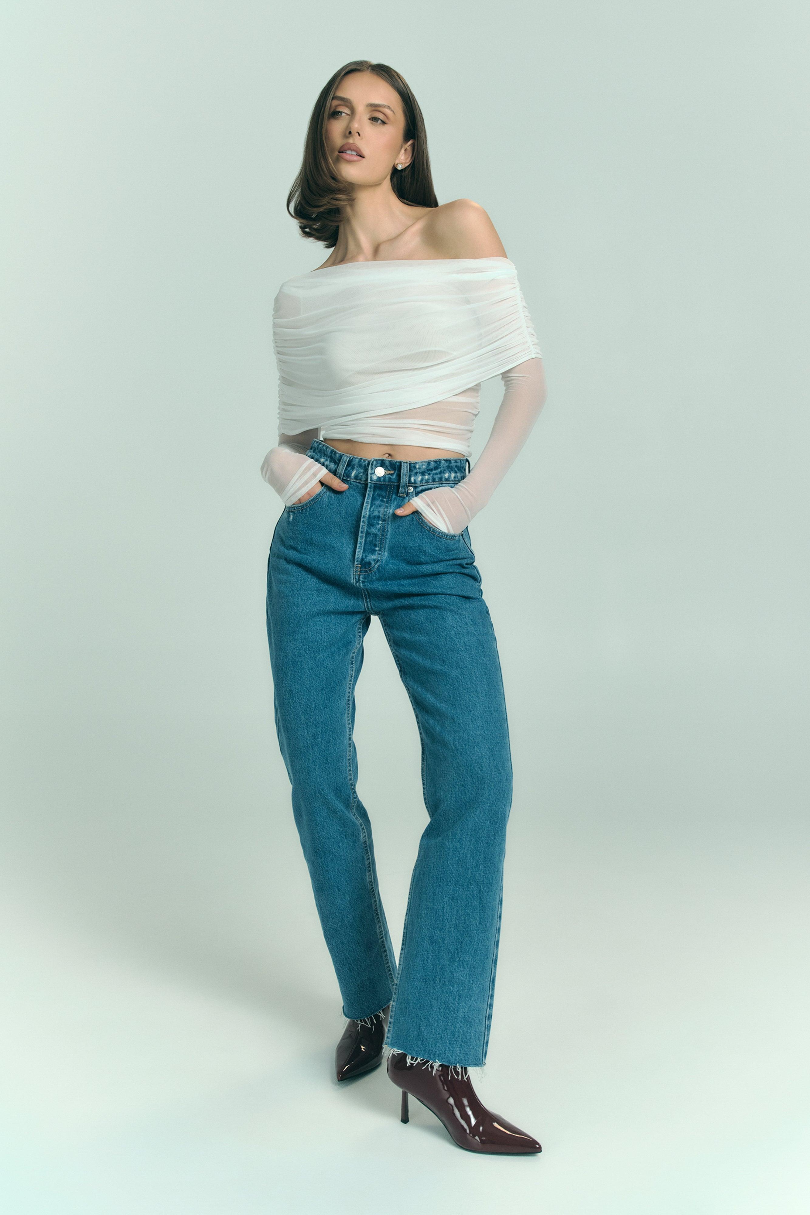 Everly Sheer Mesh Off Shoulder Top - Ivory Product Image