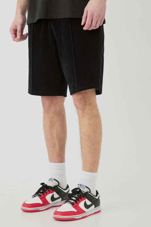 Tall Elasticated Waist Pintuck Velour Shorts | boohooMAN USA Product Image