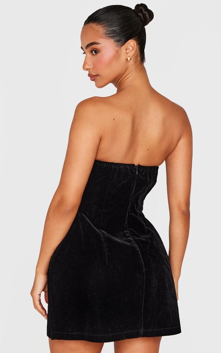 Petite Black Bandeau Structured Velvet Mini Dress Product Image