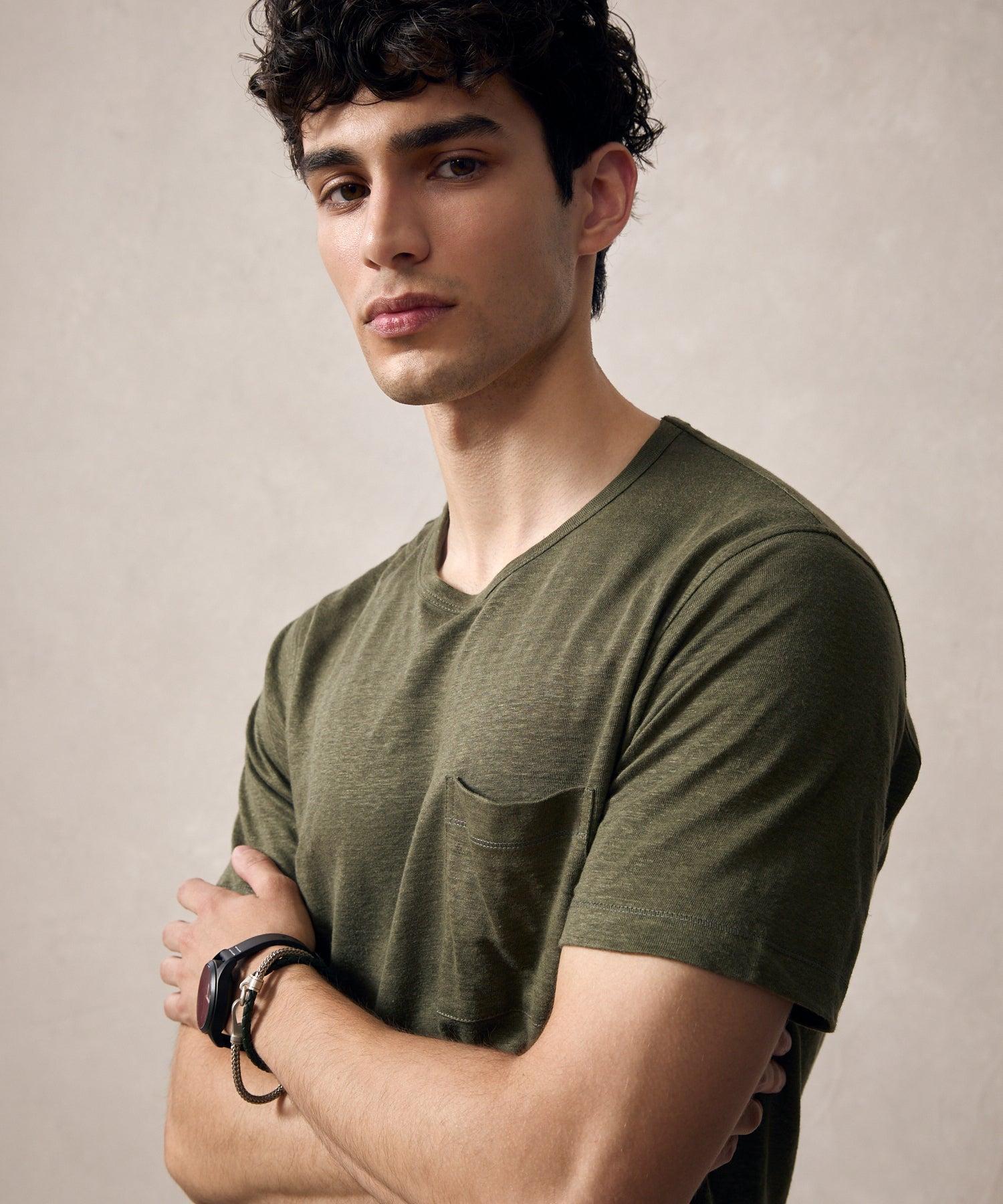 Linen Jersey Pocket Tee in Tent Green Product Image