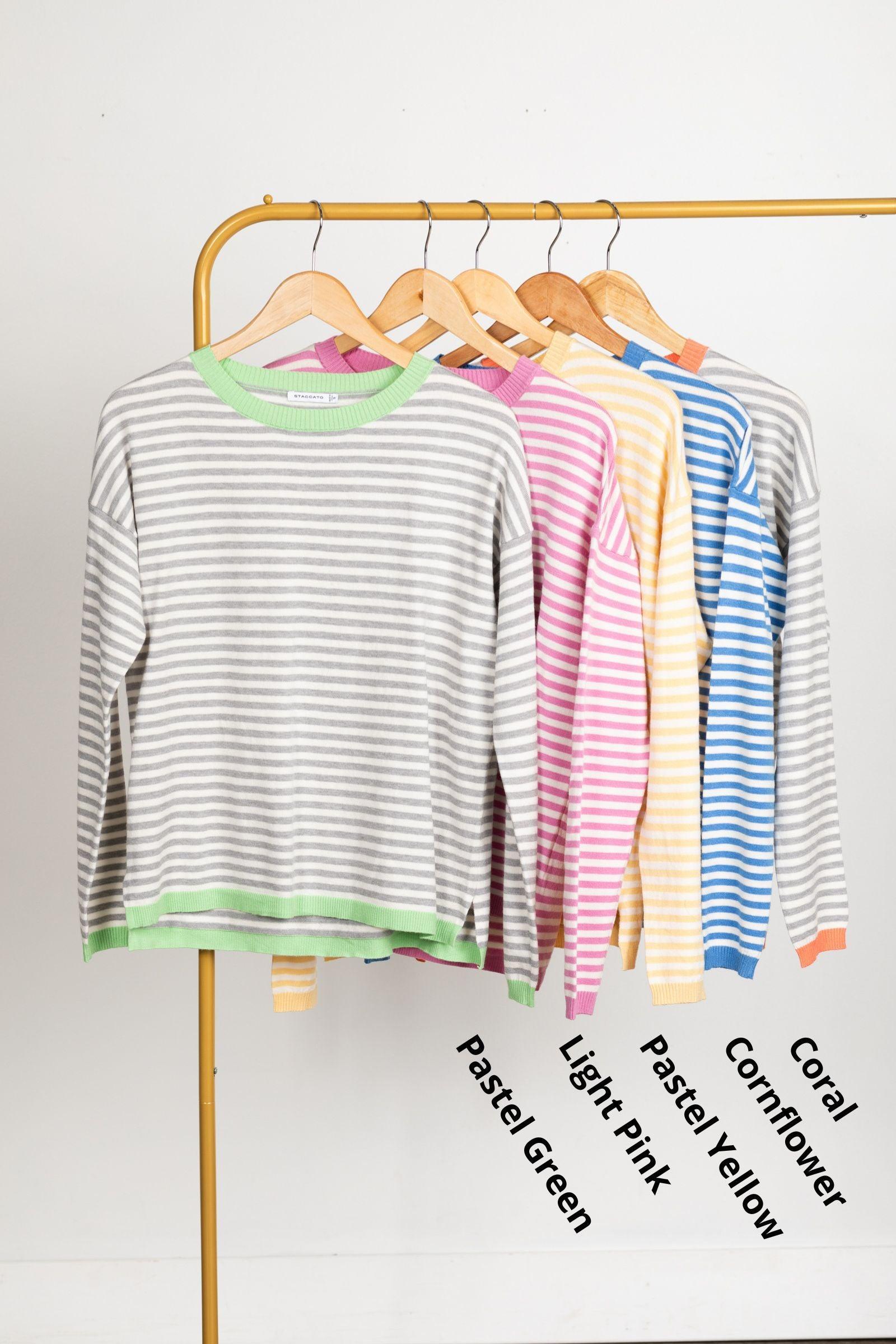 Striped Contrast Rib Detail Pullover Sweater Product Image