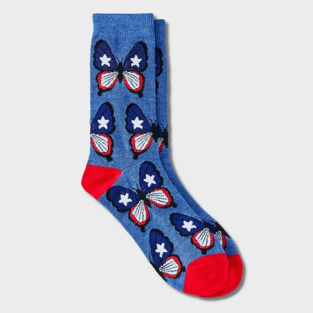 Womens Patriotic Butterfly Crew Socks - Denim Heather 4-10 Product Image