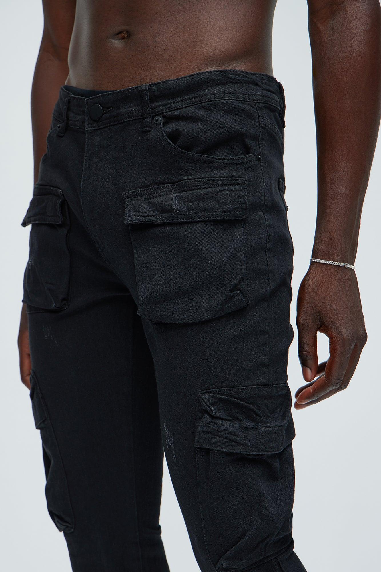 Pick Me Up Cargo Skinny Flare Jeans - Black Product Image