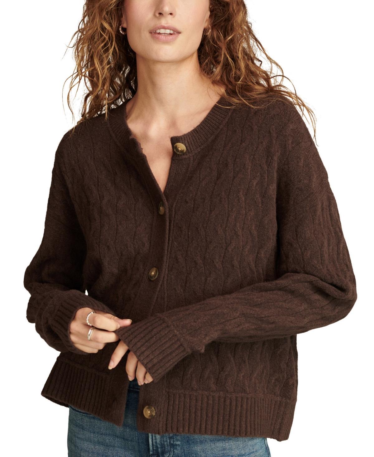 Lucky Brand Womens Slouchy Cable Knit Button-Front Cardigan Product Image