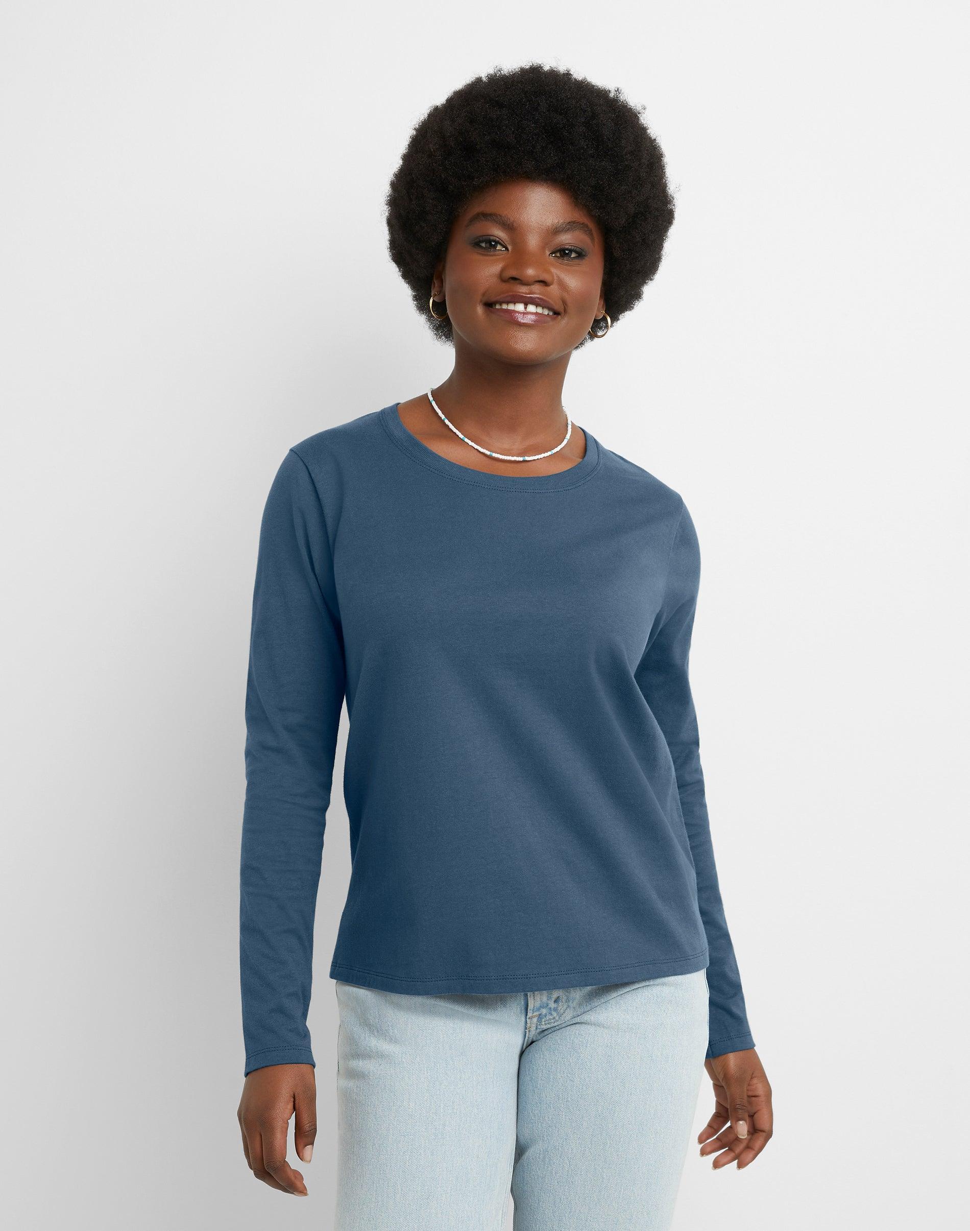 Womens Hanes Originals Long Sleeve Tee Light Silver Product Image