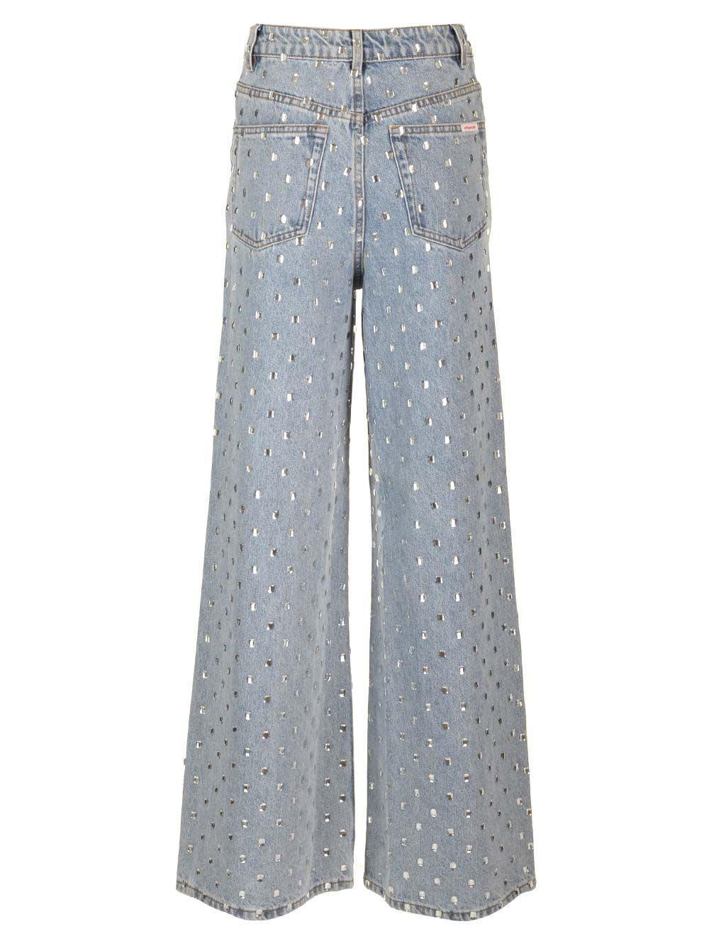 Jeans With Square Rhinestones In Blue Product Image