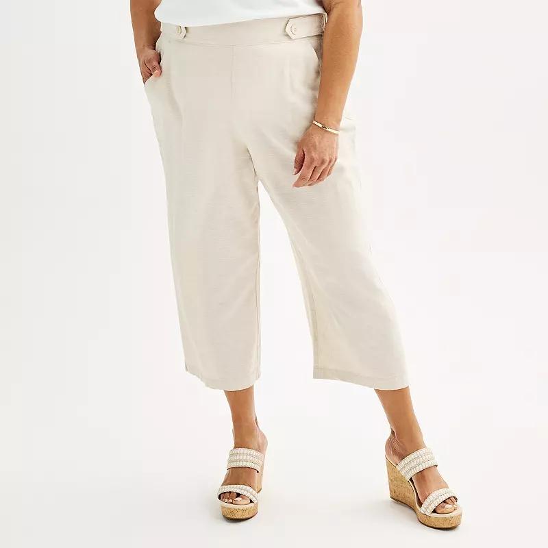 Plus Size Croft & Barrow Button-Tab Pull-On Wide Leg Crop Pants, Womens Product Image