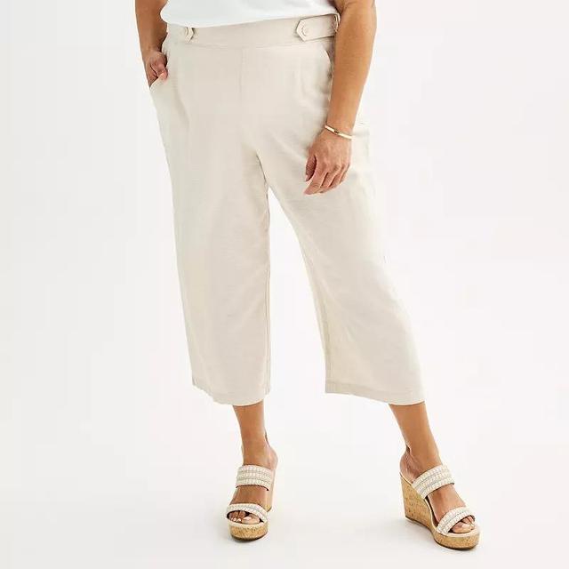 Plus Size Croft & Barrow Button-Tab Pull-On Wide Leg Crop Pants, Womens Product Image