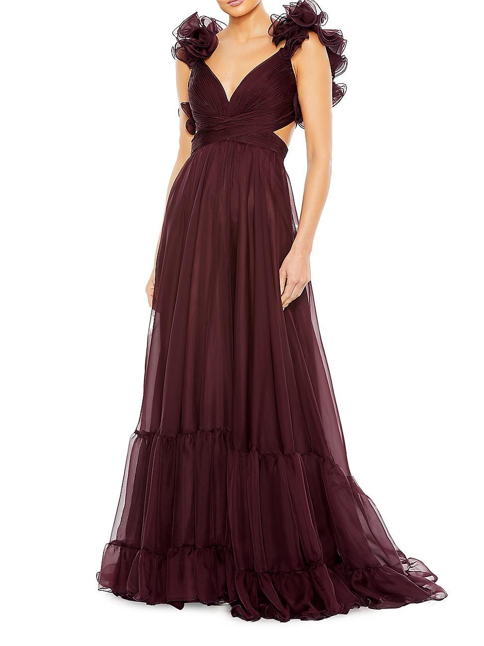 Womens Ieena Ruffle Tiered Cut-Out Chiffon Gown Product Image