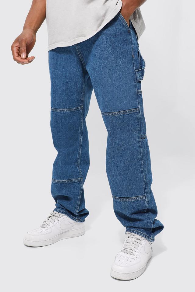 Mens Blue Relaxed Fit Carpenter Jeans With Drop Crotch, Blue Product Image