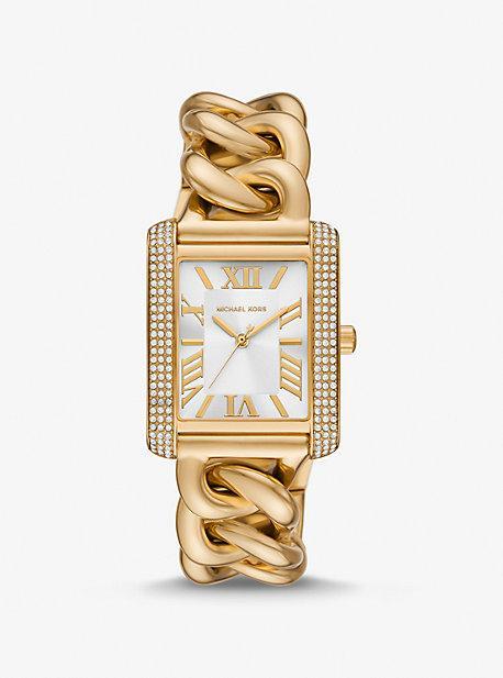 Michael Kors Womens Emery Three-Hand Gold-Tone Pave Curb Chain Bracelet Watch Product Image