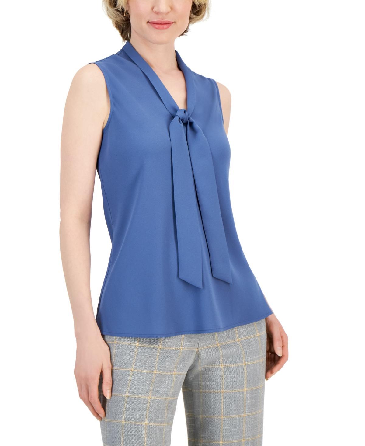 Kasper Tie V-Neck Sleeveless Crepe de Chine Top Product Image