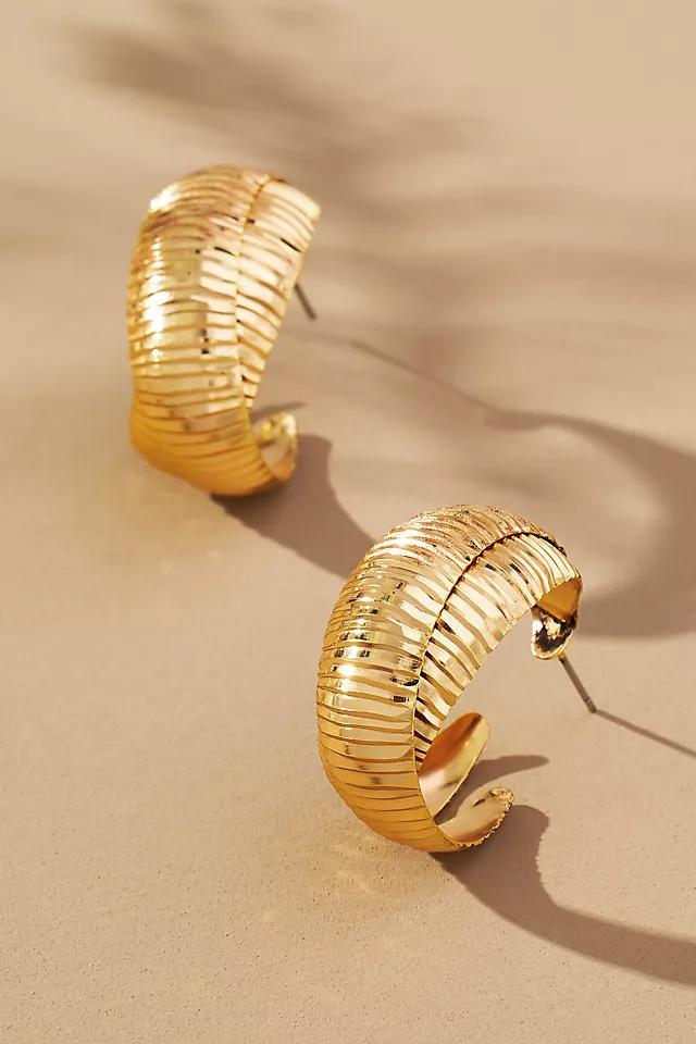 Textured Leaf Hoop Earrings Product Image