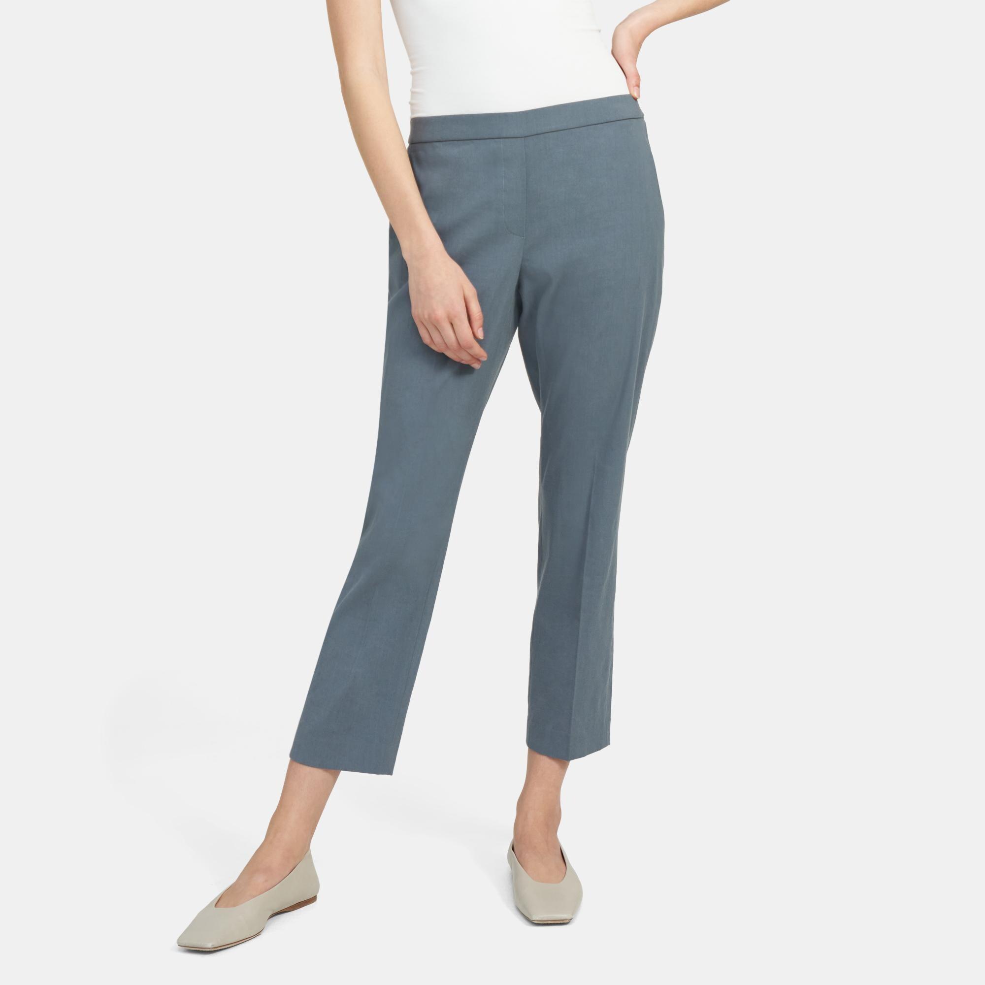 Theory Outlet Official Site | Slim Cropped Pull-On Pant in Linen Product Image