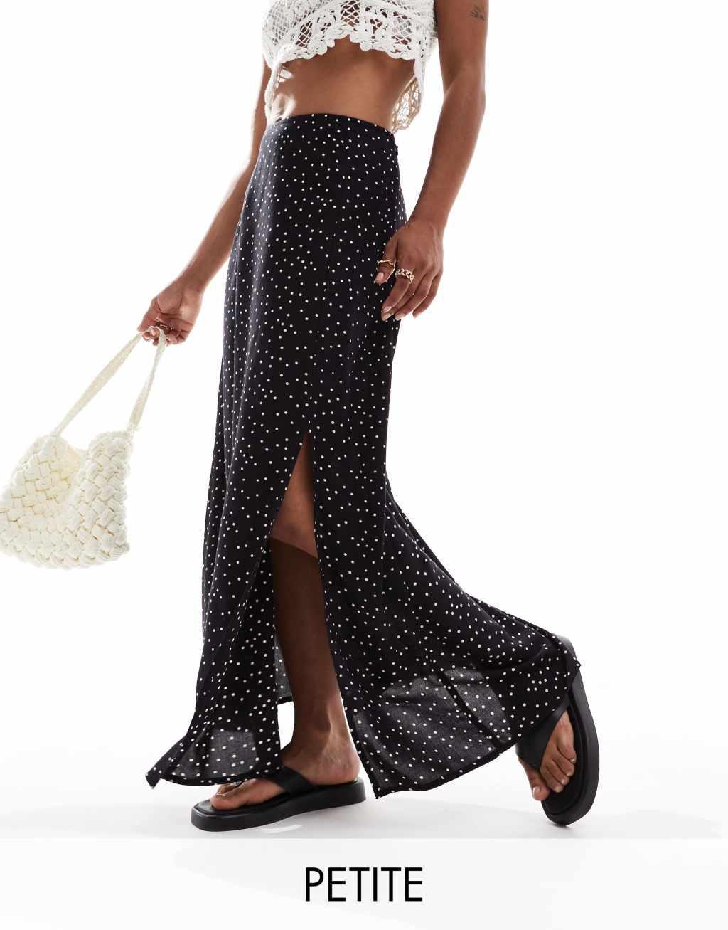 Miss Selfridge Petite split leg slip maxi skirt in polka dot Product Image