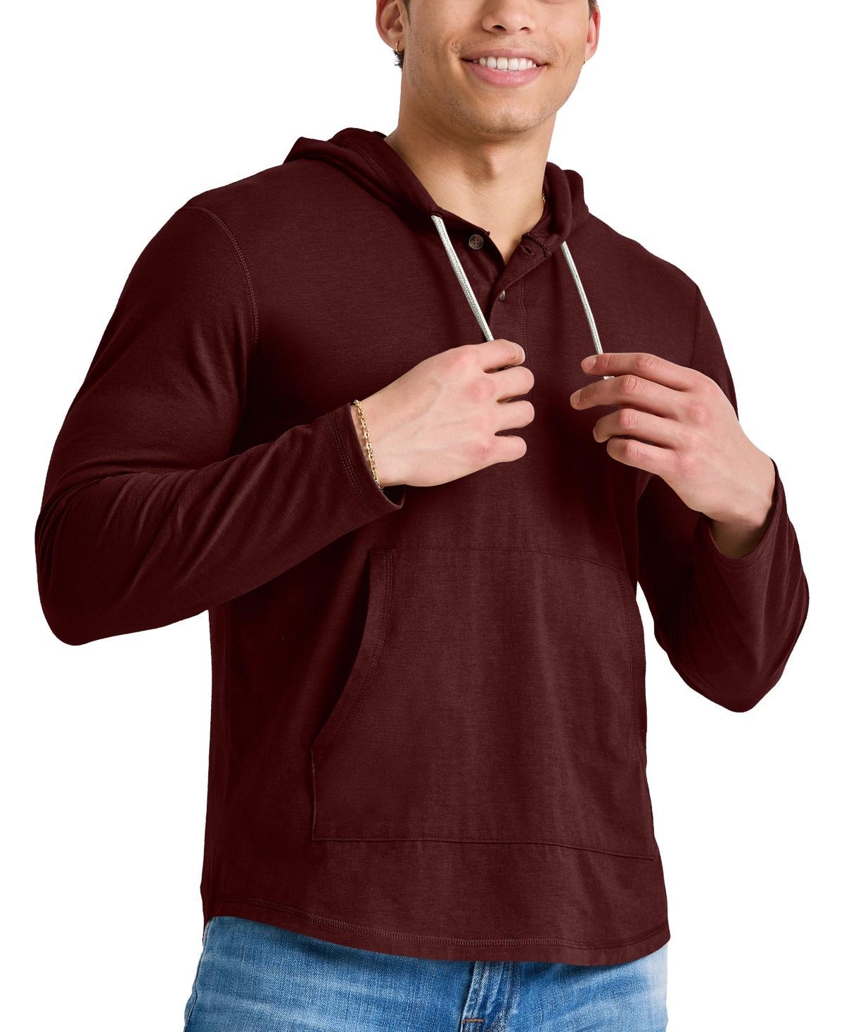 Mens Hanes Originals Cotton Henley Hoodie Light Silver Product Image