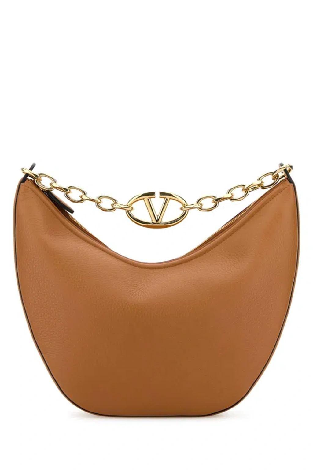 VALENTINO GARAVANI Camel Leather Medium Hobo Vlogo Moon Handbag In Brown Product Image