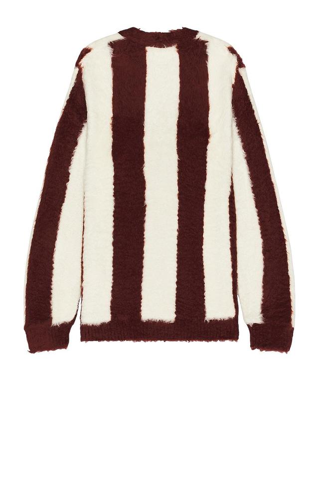 Beams Plus Stripe Cotton Shaggy Cardigan in Red. Size L, XL/1X. Product Image