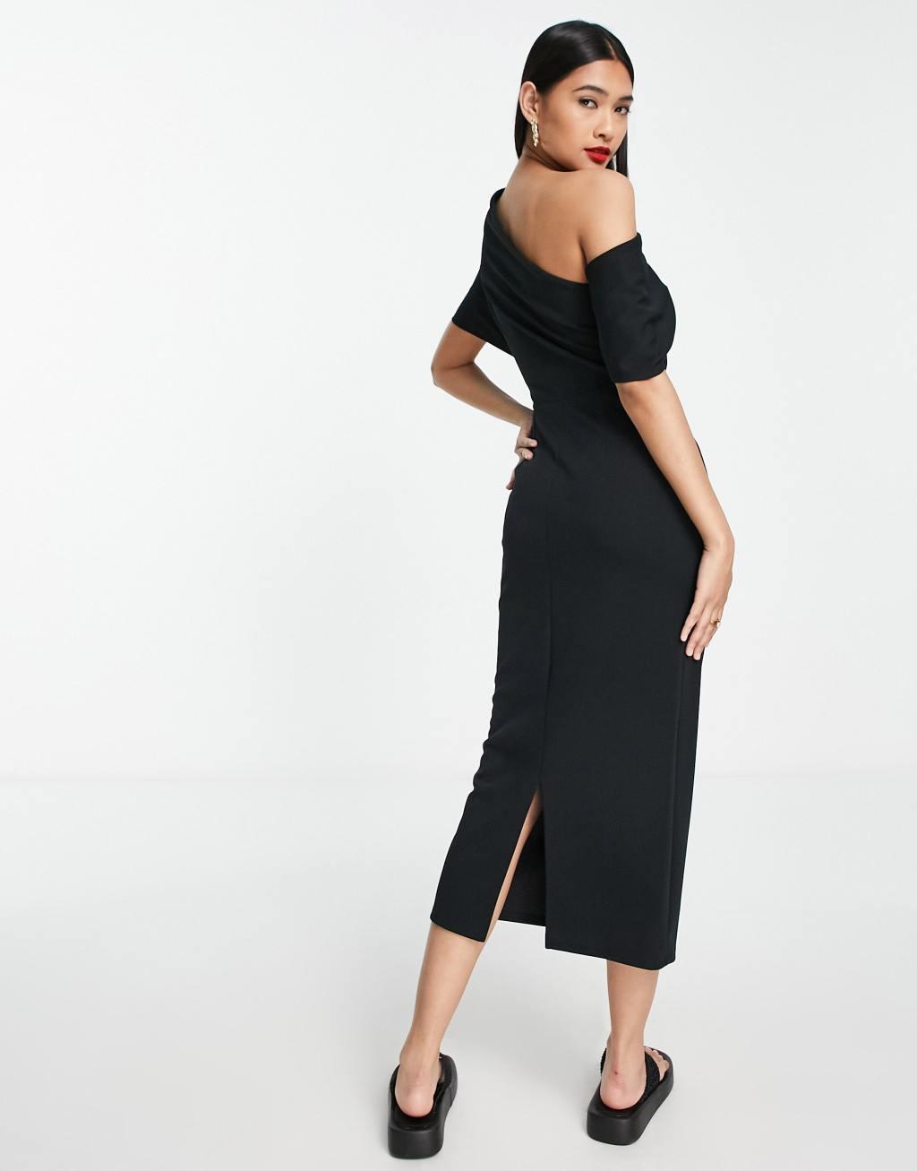 ASOS DESIGN pleated shoulder pencil dress Product Image