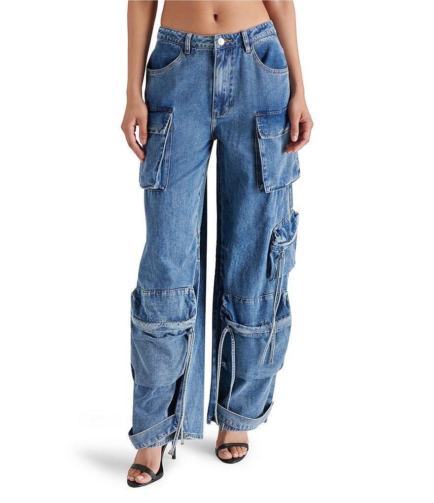 Steve Madden Duo High Waist Wide Leg Cargo Pocket Denim Jeans Product Image