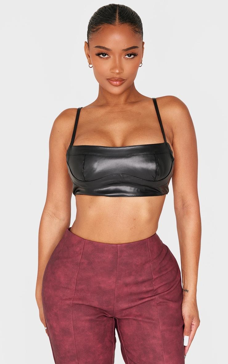 Shape Black Faux Leather Strappy Crop Top product image