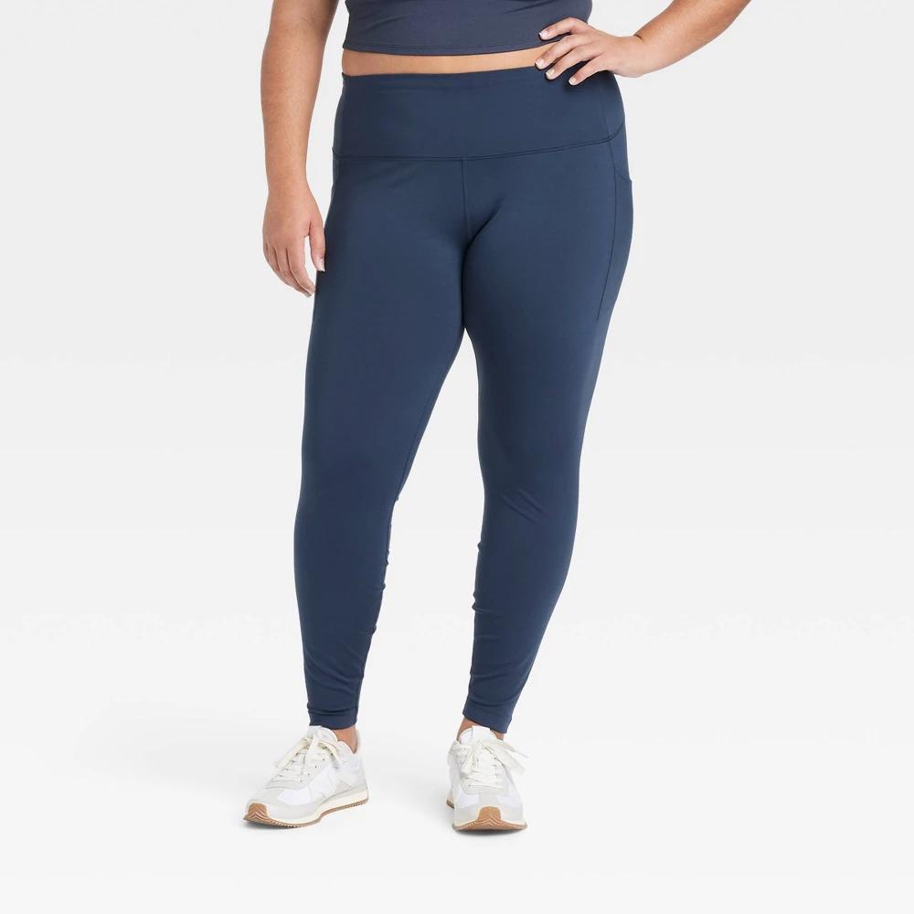 Womens High-Rise Winter Pocketed Leggings - All In Motion Navy Blue 1X Product Image