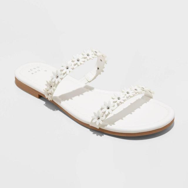 Womens Steffie Slide Sandals - A New Day White 10 Product Image