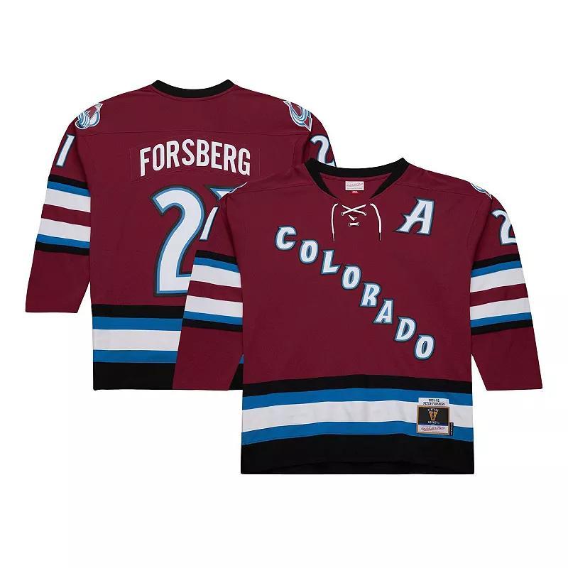 Mens Mitchell & Ness Peter Forsberg Maroon Colorado Avalanche 2001/02 Alternate Captain Blue Line Player Jersey Product Image