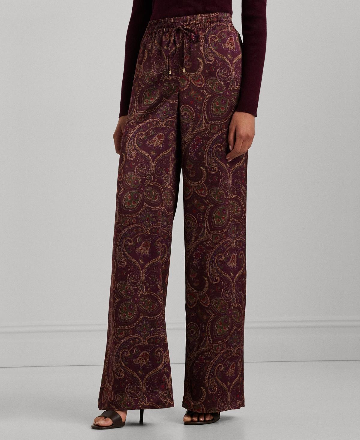 Lauren Ralph Lauren Womens Paisley Satin Charmeuse Wide-Leg Pants product image