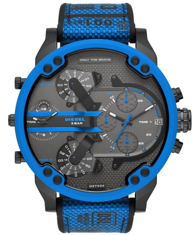 Diesel Mens Mr Daddy 2.0 Three-Hand Blue Silicone Strap Buckle Watch, 57mm Product Image