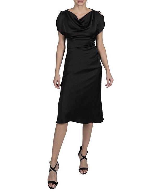 Julia Jordan Crushed Satin Cowl Neck Sleeveless Gathered Dress Product Image