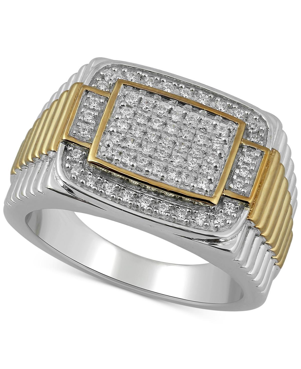 Mens Diamond Two-Tone Cluster Ring (1/2 ct. t.w.) in Sterling Silver Or 18k Gold Over Silver Product Image