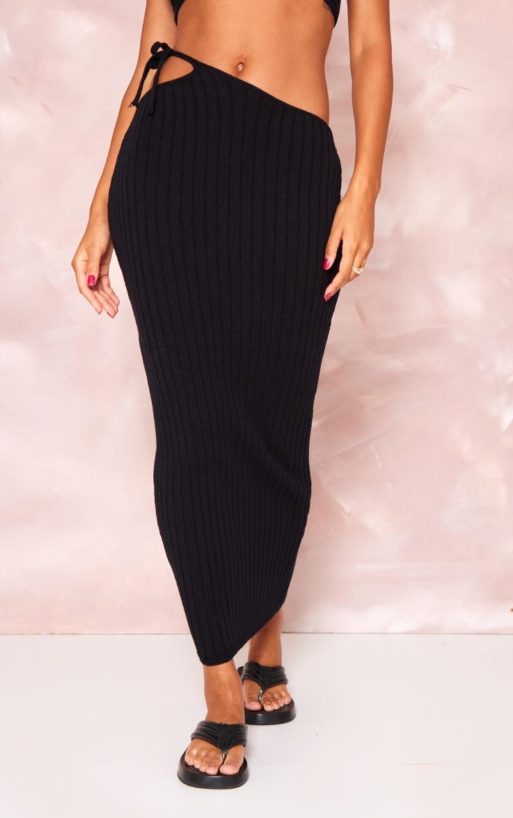 Black Wide Rib Knitted Maxi Skirt Product Image