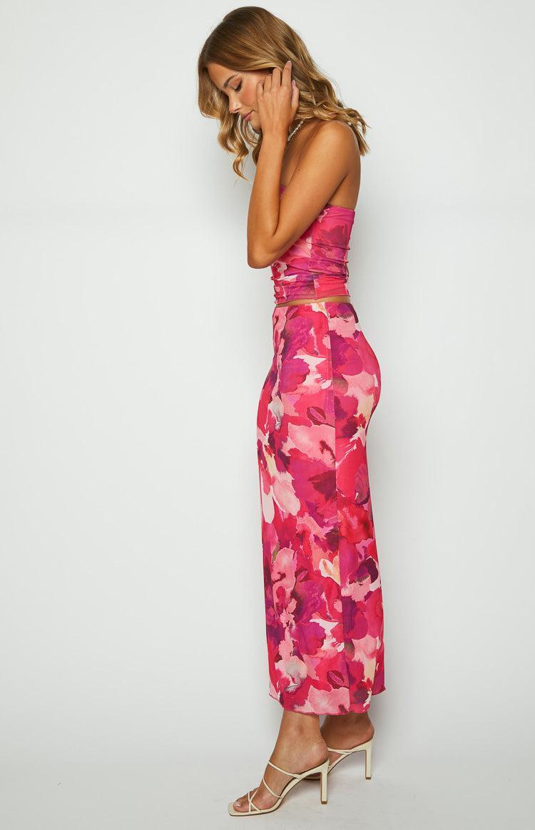 When in Rome Pink Print Mesh Maxi Skirt Product Image