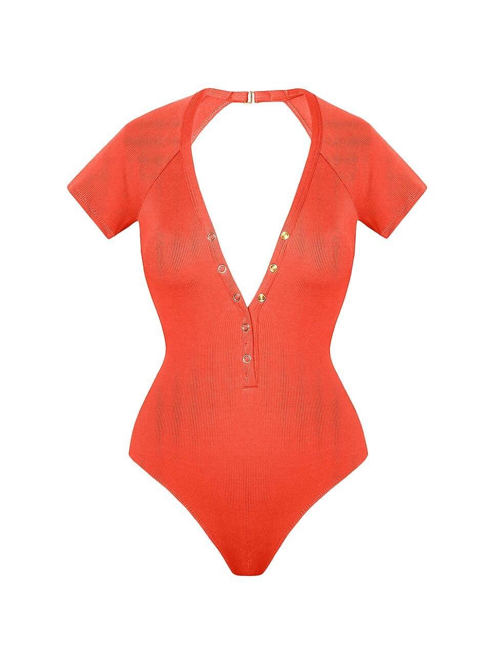 Robin Piccone Amy Plunge Neck Cap Sleeve One-Piece Swimsuit Product Image