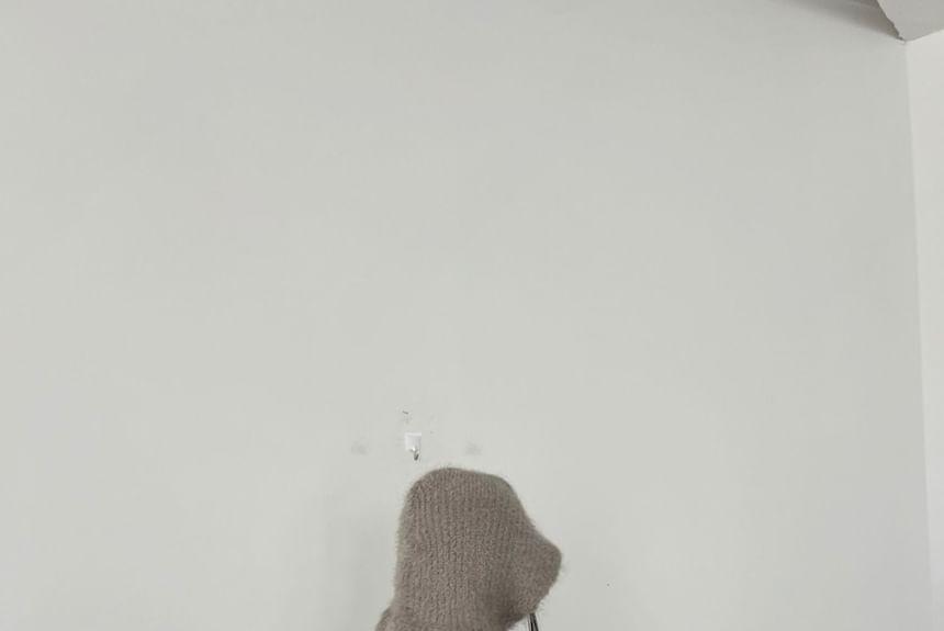 Set: Crew Neck Plain Sweater + Knit Balaclava Product Image