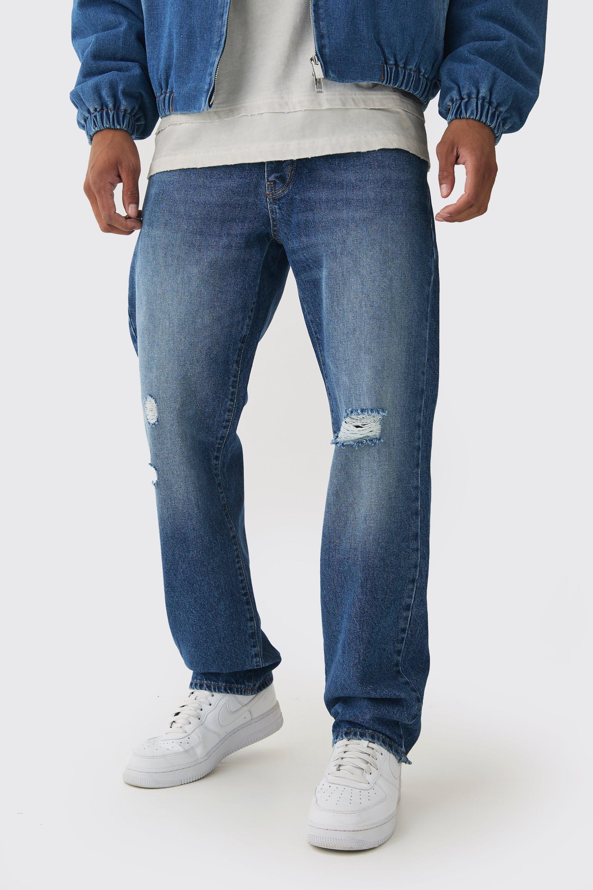 Straight Leg Rigid Ripped Knee Tinted Jeans | boohooMAN USA Product Image