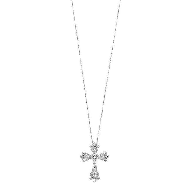 Rosabella Sterling Silver & Cubic Zirconia Cross Pendant Necklace, Womens White Product Image