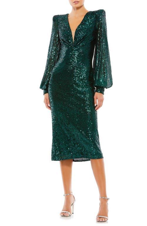 Mac Duggal Sequin Puff Sleeve Midi Dress Product Image